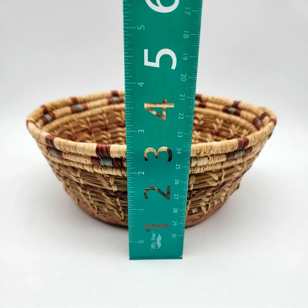 Vtg 2000 Joyce Wenker Handwoven Pine Needle Basket Kachina Clay Base Bowl Signed